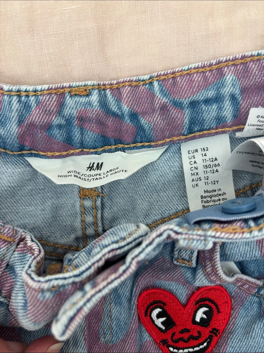 H&M Keith Haring High Waist Wide Leg Jeans 14 Like New